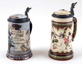 TWO METTLACH BEER STEINS #2184/967 AND #2090