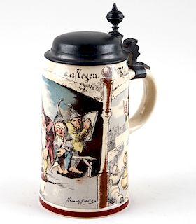 METTLACH BEER STEIN #1909/727 WITH MUSIC BOX