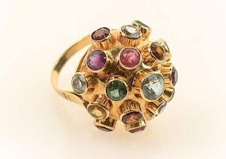 Vintage 1960s 18k Gold & Glass Sputnik Ring