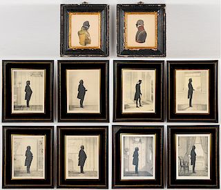 TEN FRAMED LITHOGRAPHED SILHOUETTES