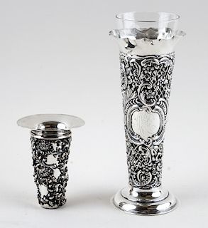 TWO LATE 19TH CENTURY STERLING VASES 7.86 TR OZ