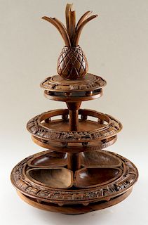 VINTAGE CARVED WOOD LAZY SUSAN FROM PHILIPPINES