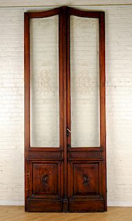 PAIR ARCHED TOP ETCHED BEVELED GLASS DOORS C.1890
