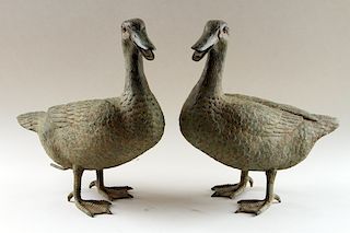 PAIR BRONZE FOUNTAIN FIGURES IN THE FORM OF DUCKS