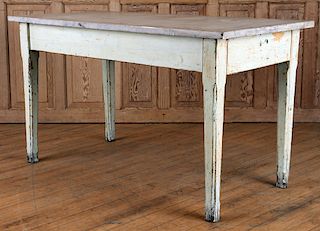 PAINTED WOOD MARBLE TOP POTTING TABLE CIRCA 1900