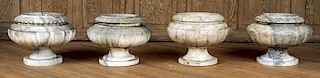 SET OF FOUR MARBLE GARDEN URNS FLUTED BODY
