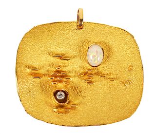 Walter Schluep 18Kt. Gold, Diamond & Opal Pendant