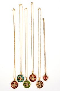 6 Bernard Chaudron Gold Plate & Enamel Necklaces