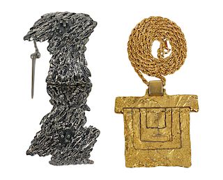 Guy Vidal Gold Plated Pendant & 'Bark' Bracelet