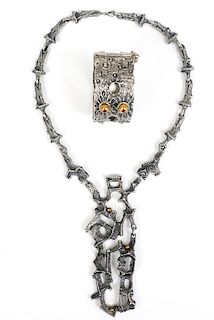 Robert Larin S/P Cuff Bracelet & Bib Necklace
