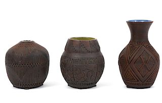 3 Small 'Six Nations' Pottery Vases