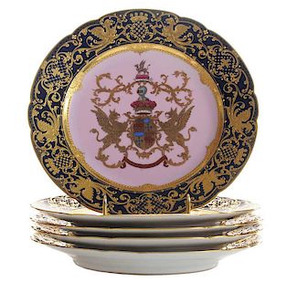 Five Finely Decorated Armorial Plates