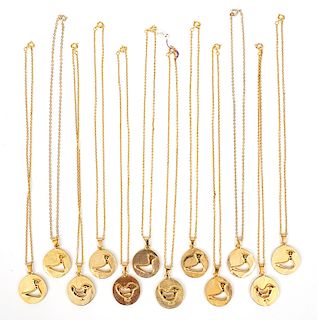 12 Gold Plated Necklaces by Bernard Chaudron