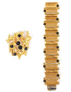 Robert Larin Gold Tone Bracelet & Pin
