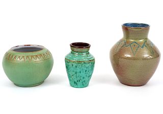 Grouping of 3 Ruby Bleakney Pottery Vases