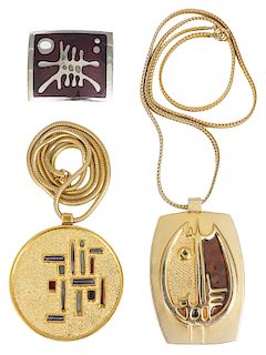 De Passille Gold Pendants and Silver Pin