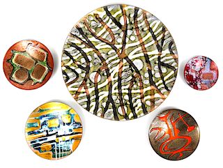 Five Enamel on Copper Abstract Plates