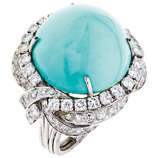 A turquoise and diamond 14K white gold ring.