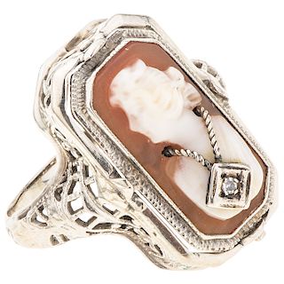 A cameo, diamond and onyx 18K white gold ring.