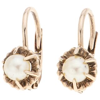 A cultured pearl 12K yellow gold pair of earrings.