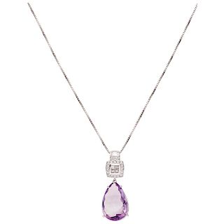 An amethyst and diamond 18K white gold pendant and 14K white gold necklace.