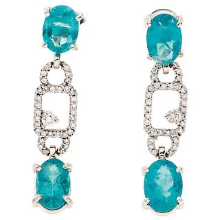 An apatite and diamond 18K white gold pair of earrings.