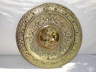 HEAVILY EMBOSSED BRASS 24" CHARGER 