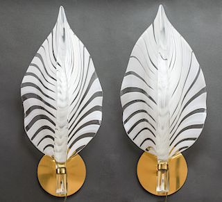 Mid-Century Italian Murano Glass Leaf Sconces Pair