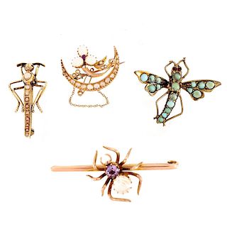 Collection of Four Antique Bug Pins