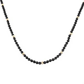 Vintage 18K and Onyx Bead Necklace