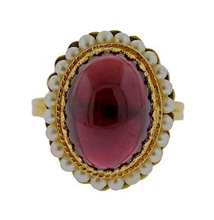 14k Gold Garnet Pearl Ring 