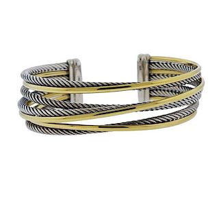 David Yurman Bonded Gold Silver Crossover Cable Bracelet 