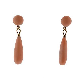 14k Gold Coral Teardrop Earrings 