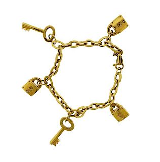 18k Gold Padlock Key Charm Bracelet 