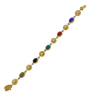 14k Gold Gemstone Pearl Scarab Bracelet 