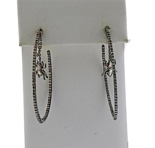 Sterling 18K Gold Diamond Spider Charm Hoop Earrings