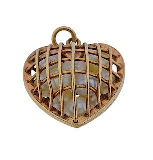 Antique 14K Gold Pearl Heart Pendant
