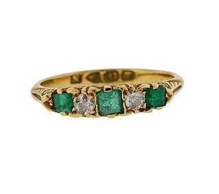 Antique English 18K Gold Diamond Emerald Ring