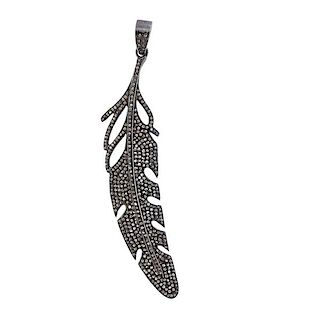 Sterling Silver Rose Cut Diamond Feather Pendant