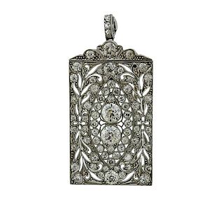 Antique Art Deco Platinum Diamond Pendant Brooch 
