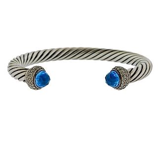 David Yurman Silver Topaz Diamond Cable Bracelet 
