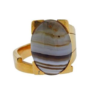 A. Bisbe Modernist 18k Gold Agate Ring 