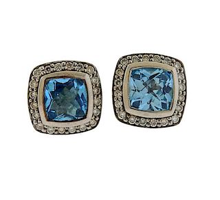 David Yurman Albion Silver Topaz Diamond Earrings 
