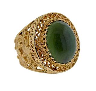 14k Gold Green Stone Ring 