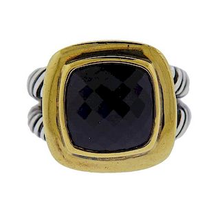 David Yurman Silver 18k Gold Onyx Albion Ring 