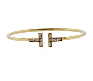 Tiffany &amp; Co T Wire 18k Gold Diamond Bracelet 