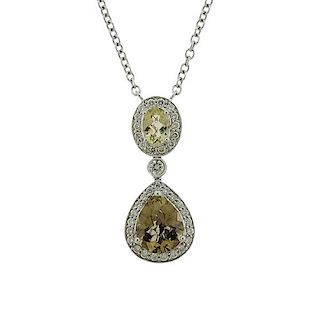 18k Gold Diamond Gemstone Pendant Necklace 