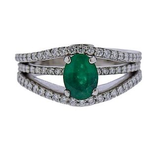 Platinum Diamond Green Stone Ring 