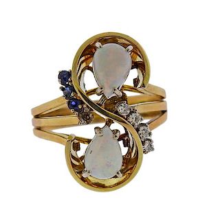 14K Gold Diamond Opal Sapphire Ring