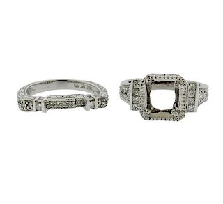 14K Gold Diamond Wedding Bridal Ring Mounting Set